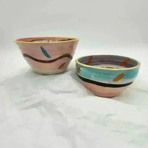 Two Colorful Abstract Fantasy Clay Pots‎ 5 1/2" & 4 7/8" By Pat Schneider Signed - Picture 3 of 8